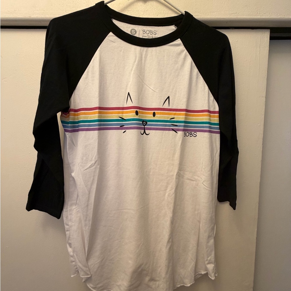 Skechers Black and White Cat 3/4 Sleeve T-shirt